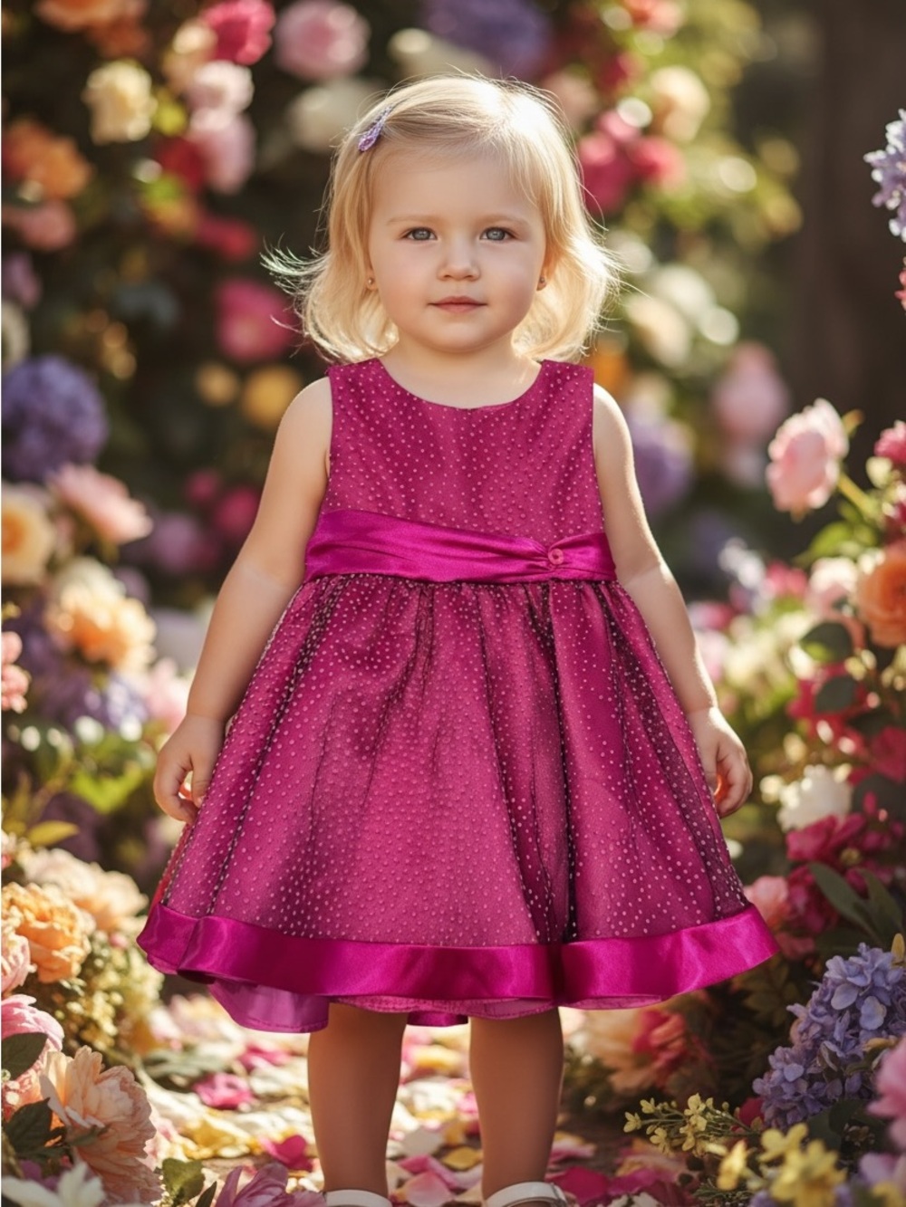 Rare Editions Fuchsia Polka Dot Party Dress